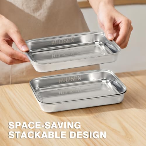 HULISEN Breading Trays Set of 3, Stainless Steel Breading Pans, Small