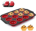 Silicone Muffin Pan, 12-Cup Nonstick Silicone Muffin Pans for Baking