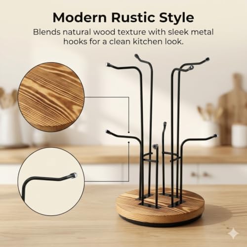 360° Rotating Mug Tree, Large Cup Mug Holder with 8 Hooks