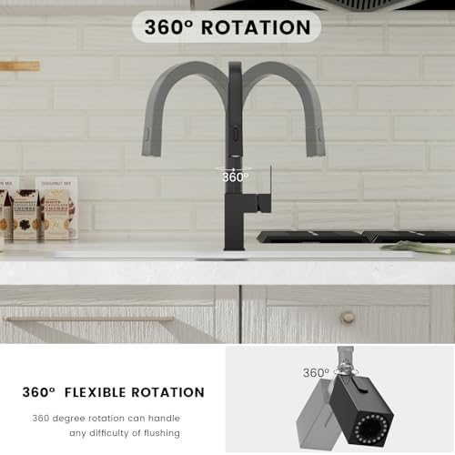 DAYONE Matte Black Square Pull-Out Kitchen Faucet
