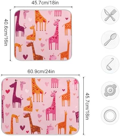 OTVEE Sweet Giraffe Art Dish Drying Mat for Kitchen Counter Absorbent
