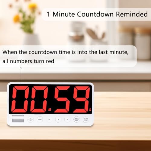 Digital Kitchen Timer with Extra Large Display, White