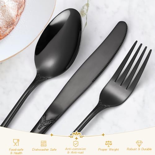 20 Pieces Black Gorgeous Retro Royal Silverware Set For 4,Stainless
