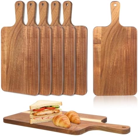 6 Pcs Acacia Wood Cutting Board Bulk with Handle, 15 x 7 Inch Kitchen Wooden Chopping Boards, Thicken Chopping Platter Charcuterie Serving Trays Blank Wood Boards for Pizza Bread Fruit Vegetables