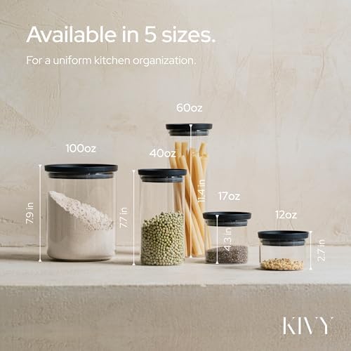KIVY Airtight Glass Jars with transparent Lids & Labels 3x 40oz