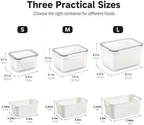 3 Pack Fruit Storage Containers for Fridge with Colander