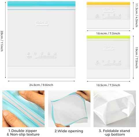 SPLF 24 Pack Reusable Food Storage Bags Dishwasher Microwave Safe