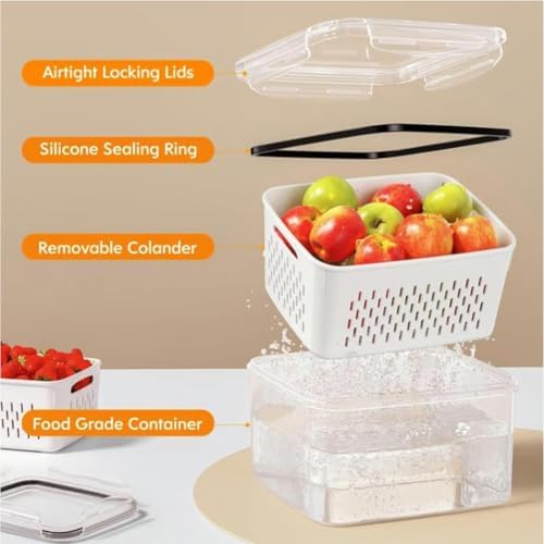 4 in 1 Food Storage Container, Produce Keeper Containers for Fridge