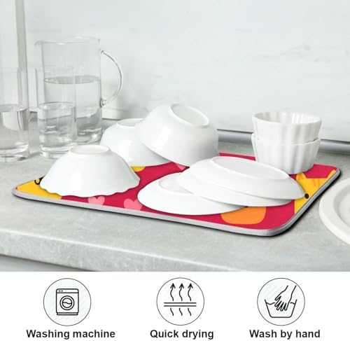 OTVEE Red Cat Art Dish Drying Mat for Kitchen Counter Absorbent Heat
