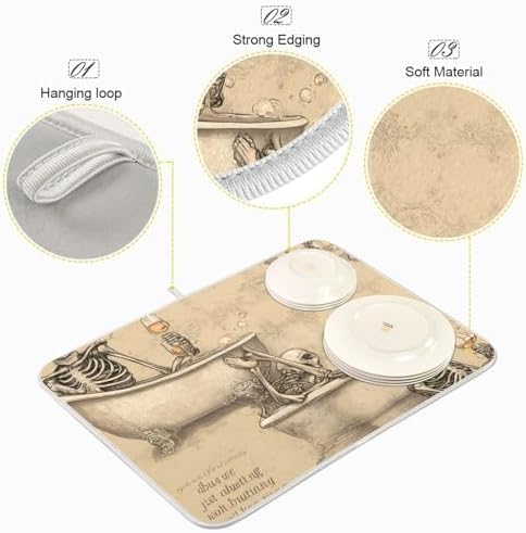 OTVEE Bubbly Bath and Cheers Dish Drying Mat for Kitchen Counter