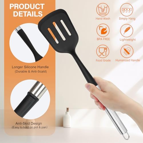Large Silicone Cooking Utensils Set, 10Pcs Nonstick Kitchen Utensil
