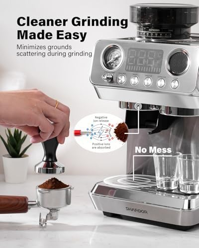 SHARDOR 20 Bar Espresso Machine with Built-In Grinder, Stainless Steel