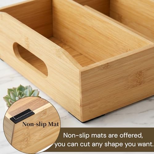 Pumtus 2 Pack Bamboo Pantry Organizers, Storage Bin with Removable