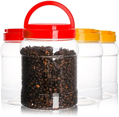 Lyellfe 4 Pack Clear Plastic Jars, Half Gallon Wide Mouth Storage