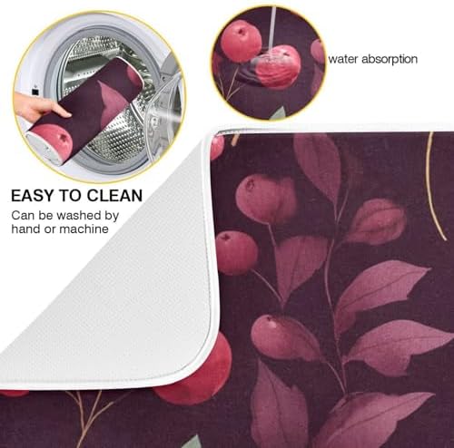 OTVEE Festive Berry Art Dish Drying Mat for Kitchen Counter Absorbent
