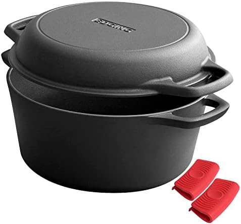 EDGING CASTING 2-in-1 Pre-Seasoned Cast Iron Dutch Oven Pot with