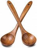 2 Pcs Acacia Soup Ladle with Long Handle, 10.6" Natural Wooden Serving