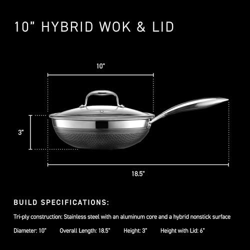 HexClad 10" Hybrid Nonstick Wok & Lid, Induction-Ready, Dishwasher Safe