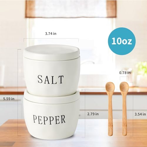 2 Pack Salt and Pepper Bowls Set, Ceramic Salt and Pepper Containers