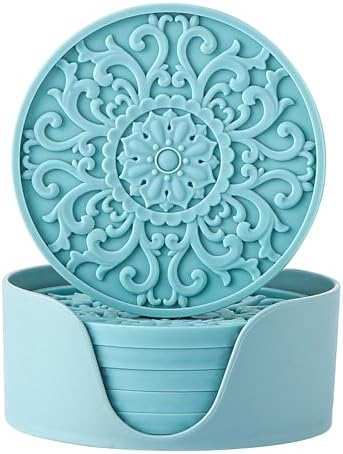 Colinda Silicone Coasters - Set of 6 with Holder, Non-Slip Cup Mats
