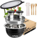 64oz Stainless Steel Salad Bowl Kit & 3Pcs Bamboo Cutlery Set with 2x