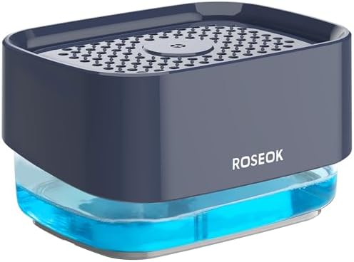 ROSEOK Dish Soap Dispenser with Sponge Holder, Navy Blue