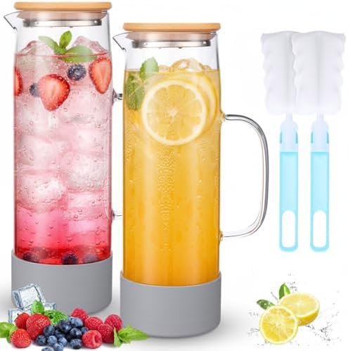 Honeydak 2 Pack Glass Water Pitcher for Daily Hydration, 51oz/1.5L
