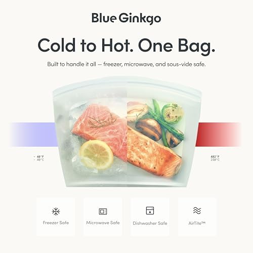 Blue Ginkgo Silicone Food Storage Bags, 4-Pack, Reusable, Made in