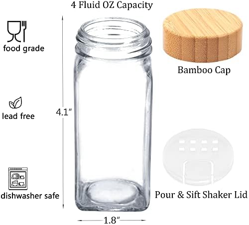 SWOMMOLY 24 Pcs Spice Jars with Labels, 4 oz Glass Jars with Bamboo
