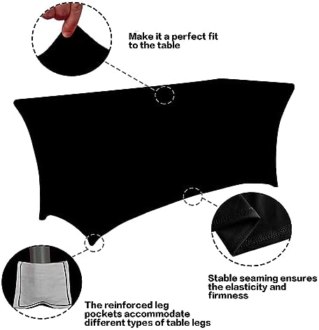 IVAPUPU 2 Pack 6FT Black Table Cloth for Rectangular Spandex Table