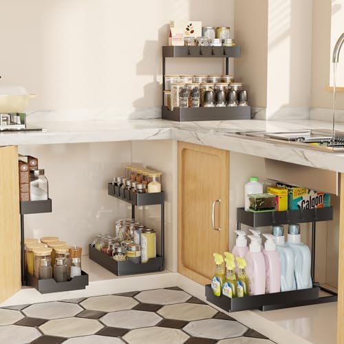 Simple Trending Under Sink Organizer 2 Pack, 2 Tier with Sliding Basket