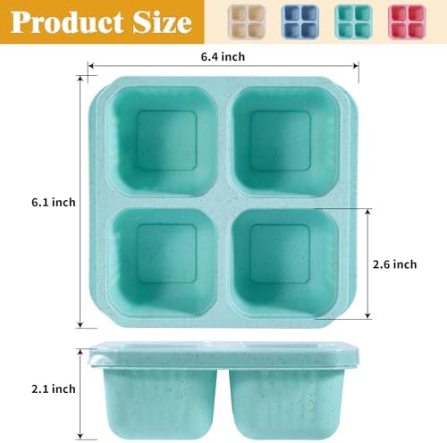 8 Pack Wheat Straw Snack Containers, 4-Compartment Reusable Bento Box