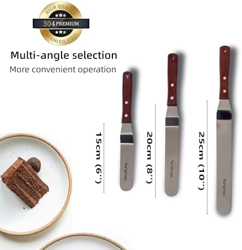 Cake Decorating Angled Icing Spatula Set of 6 8 & 10 Inch Wooden