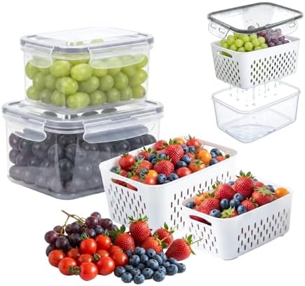2-Pack Grape Containers with Built-In Drain Basket