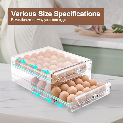 Egg Holder for Refrigerator, 60 Eggs, Clear Drawer