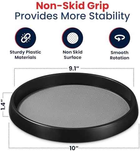 Oizeir 10 Inch Lazy Susan (Set of 4) - Non-Skid Turntable for Cabinet to Maximize Storage and Simplify Accessibility in Kitchen, Bathroom, and Pantry Spaces (Black)