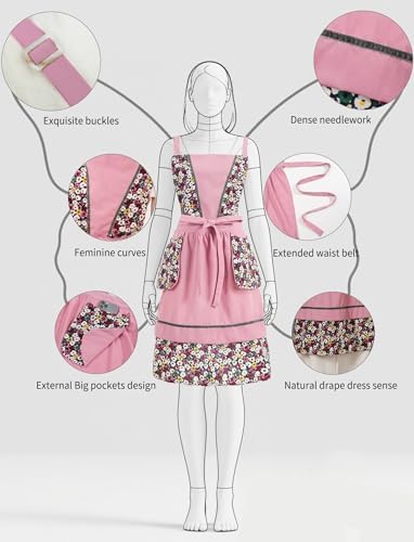 Pinknoke Vintage Floral Pinafore Aprons for Women with Pockets for