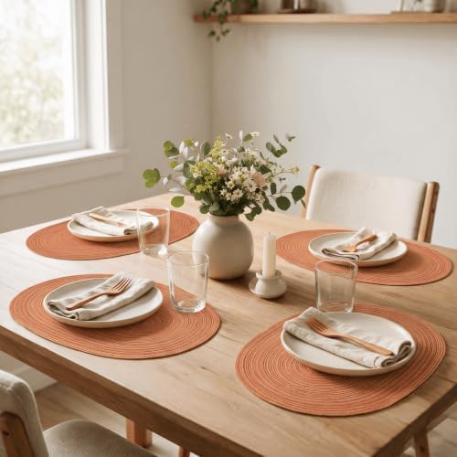 Artoid Mode Orange Polyester Oval Braided Fall Placemats Set of 4, 12