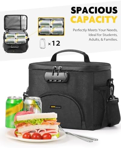 Lunch Bag with Combination Lock, Lunch Box for Men Women, Adjustable