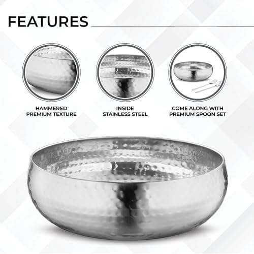 Avador® Set of 3 Premium Stainless Steel Salad Mixing Bowl Hammered