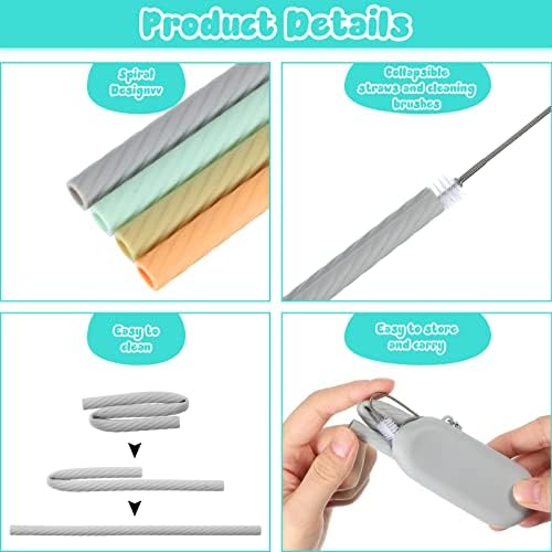 Meanplan 4 Sets Reusable Travel Straws, Silicone Travel Straws for