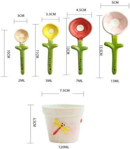 Sunflowers Measuring Spoons and Cups Set, Cute Ceramic Measuring