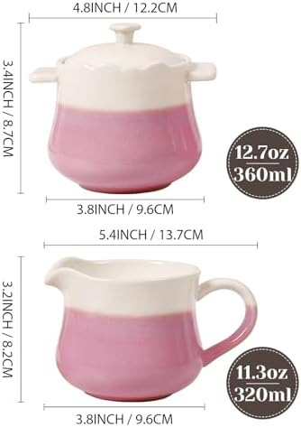 INGOFIN Ceramic Sugar and Creamer Set, 2-Piece French Style Cream