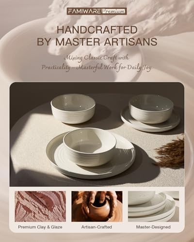 Stoneware Dinnerware Sets with Pasta Bowls, Dish Set for 6