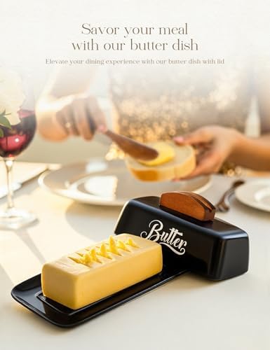 Black Butter Dish with Lid and Knife,Black Butter Tray,Ceramic Butter