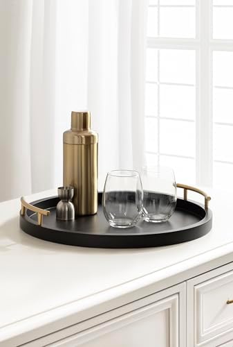 Kate and Laurel Halsey Decorative Wooden Round Tray with Polished