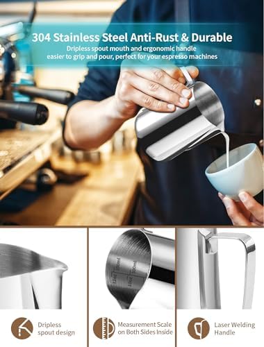 Gevi 4pcs Milk Frother Pitcher, 12oz/350ml Stainless Steel Jug, Powder