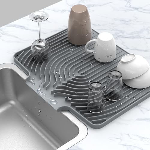 DIsh Drying Mat for Kitchen Counter, 20"×15.7" Dish Drying Rack (gray)