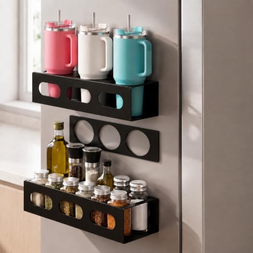 2-Pack 2-in-1 Magnetic Fridge Spice Rack with Cup Holder Panel
