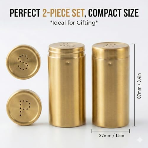 2 Pack Gold Salt and Pepper Shakers Set - Stainless Steel Seasoning